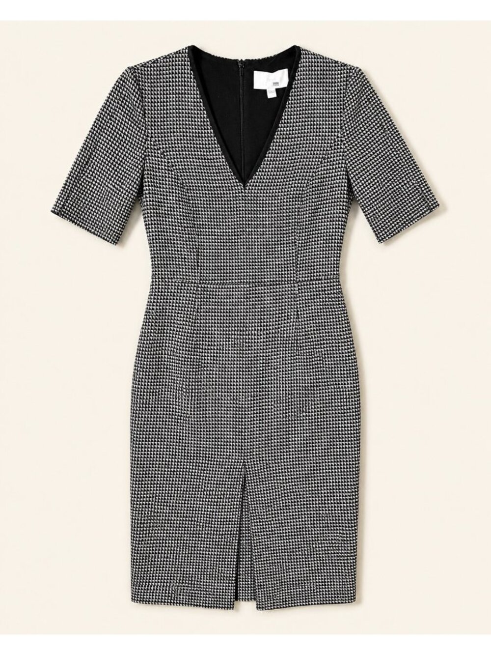 Hugo Boss Womens Black & White Houndstooth Sheath Dress V-Neck Short Sleeve Size